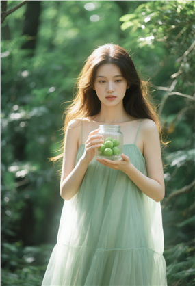 绿色森林风治愈系美女写真图片